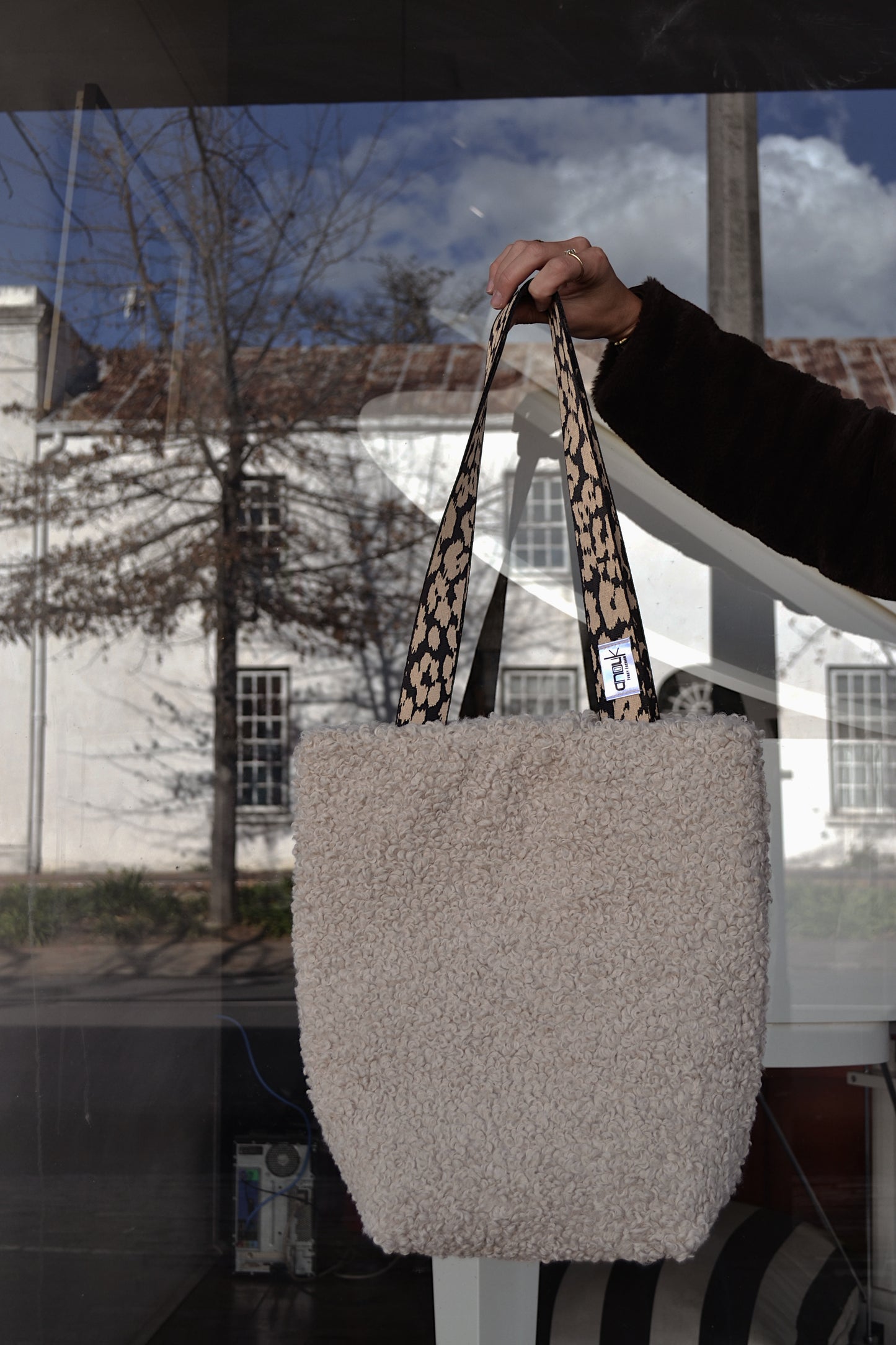 Cream Fur Laptop Bag