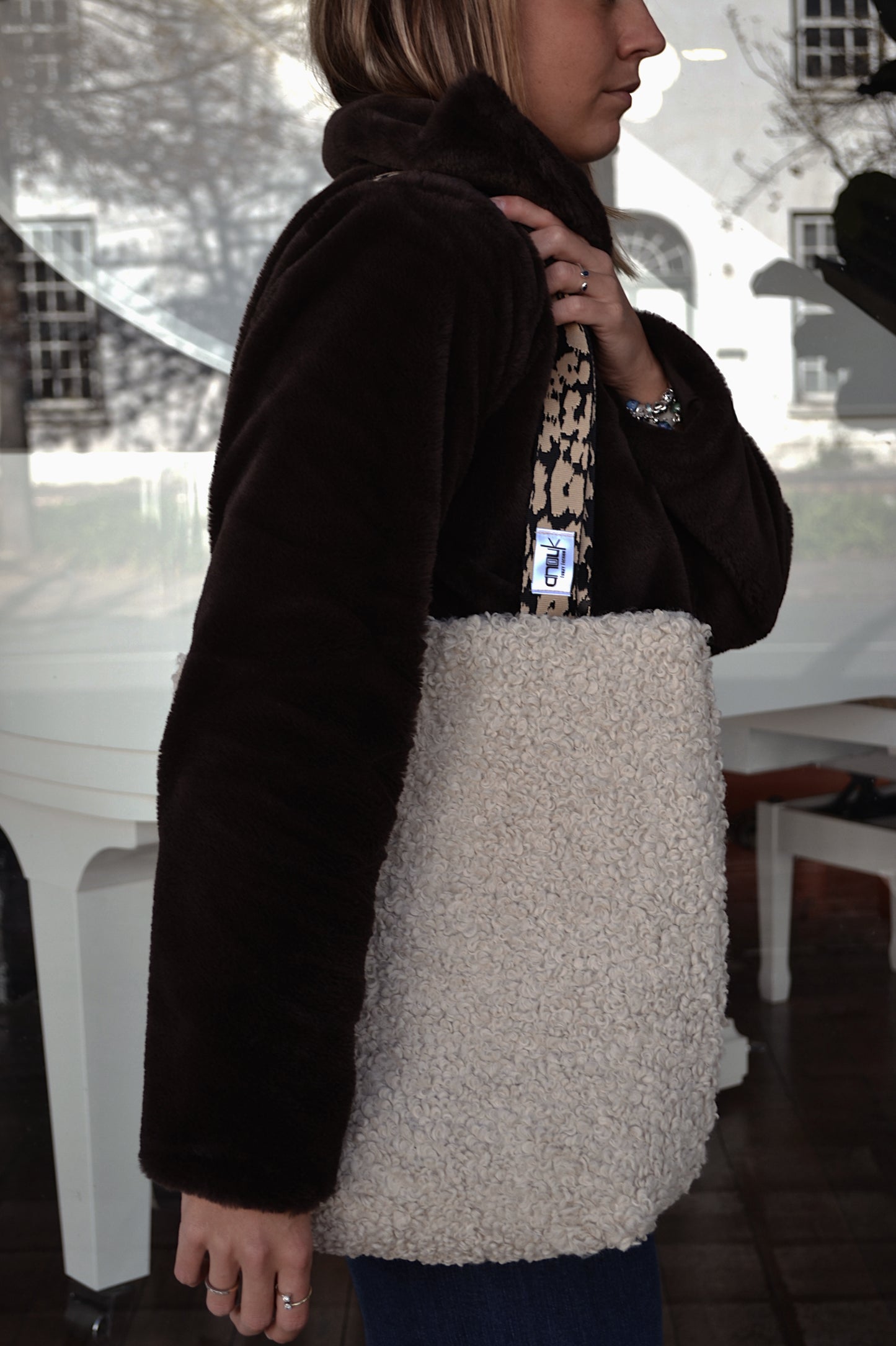 Cream Fur Laptop Bag