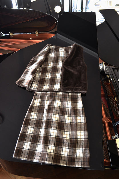 Brown Check Skirt