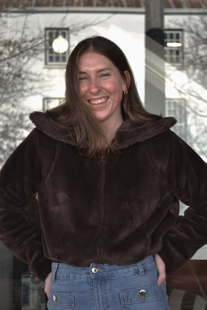 Chocolate Brown Long Sleeve Fur Jacket