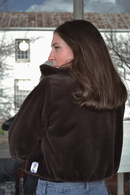 Chocolate Brown Long Sleeve Fur Jacket