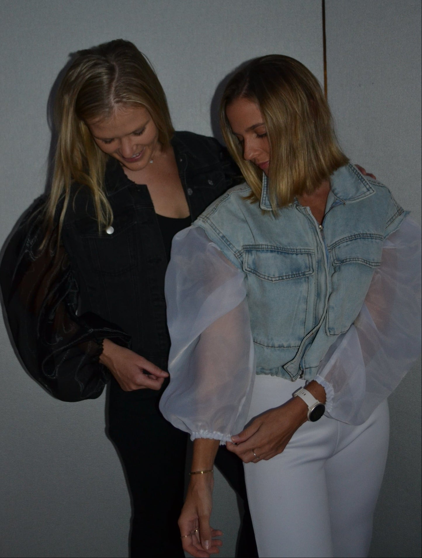 White Organza Sleeves Denim Jacket