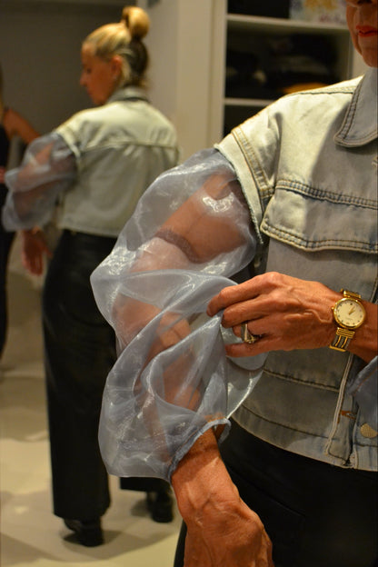Blue Organza Sleeves Denim Jacket
