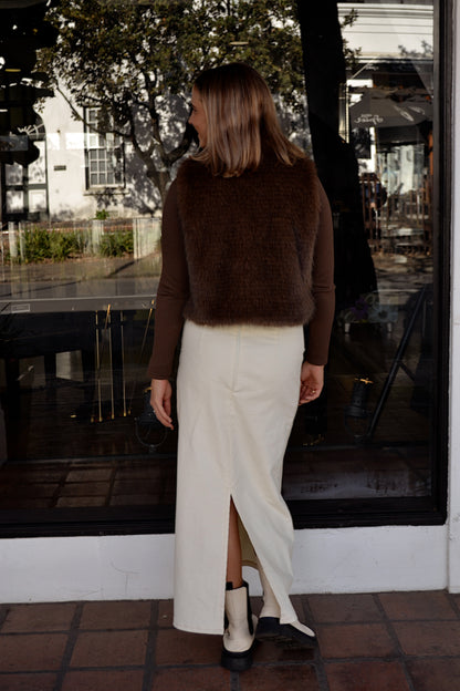 Cream Corduroy Long Skirt